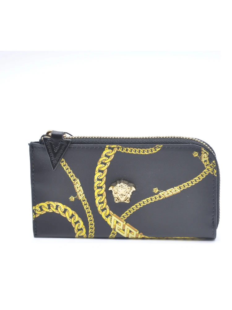 Leather Medusa Head Chain Organizer Zip Card Case Wallet