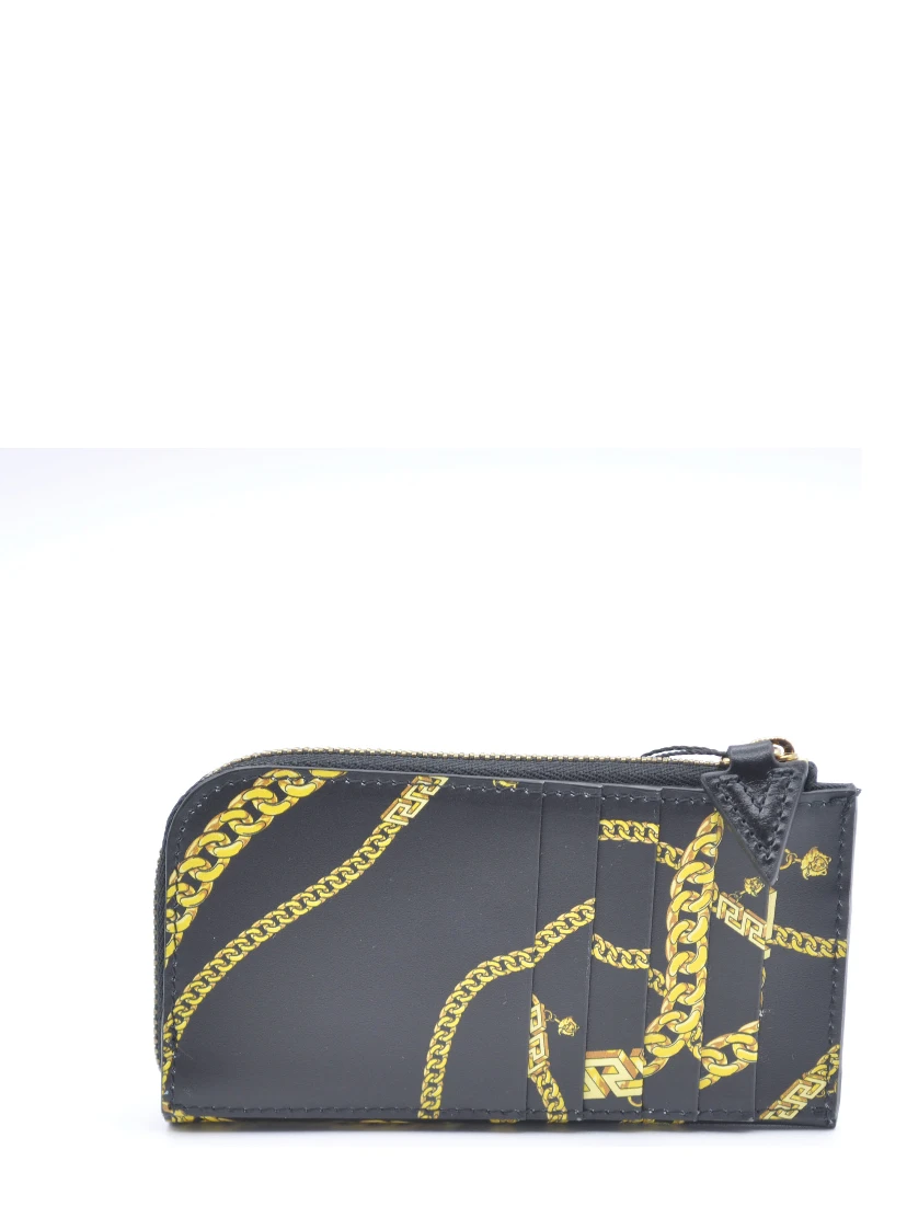 Leather Medusa Head Chain Organizer Zip Card Case Wallet