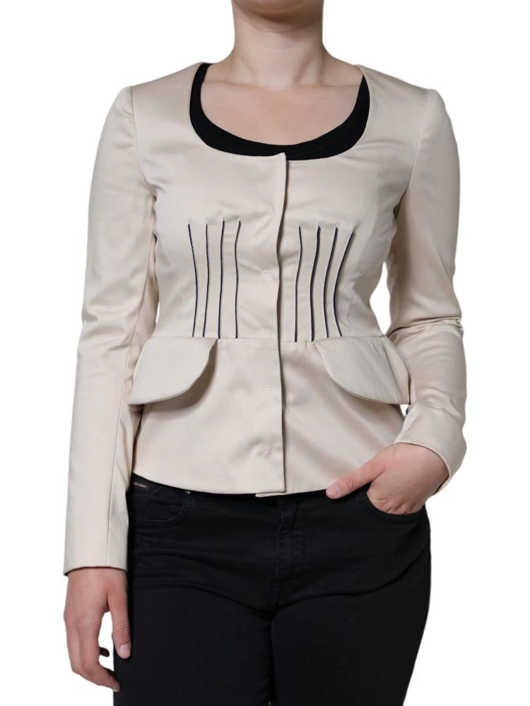 Beige Cotton Long Sleeves Round Neck Blazer Jacket alternative