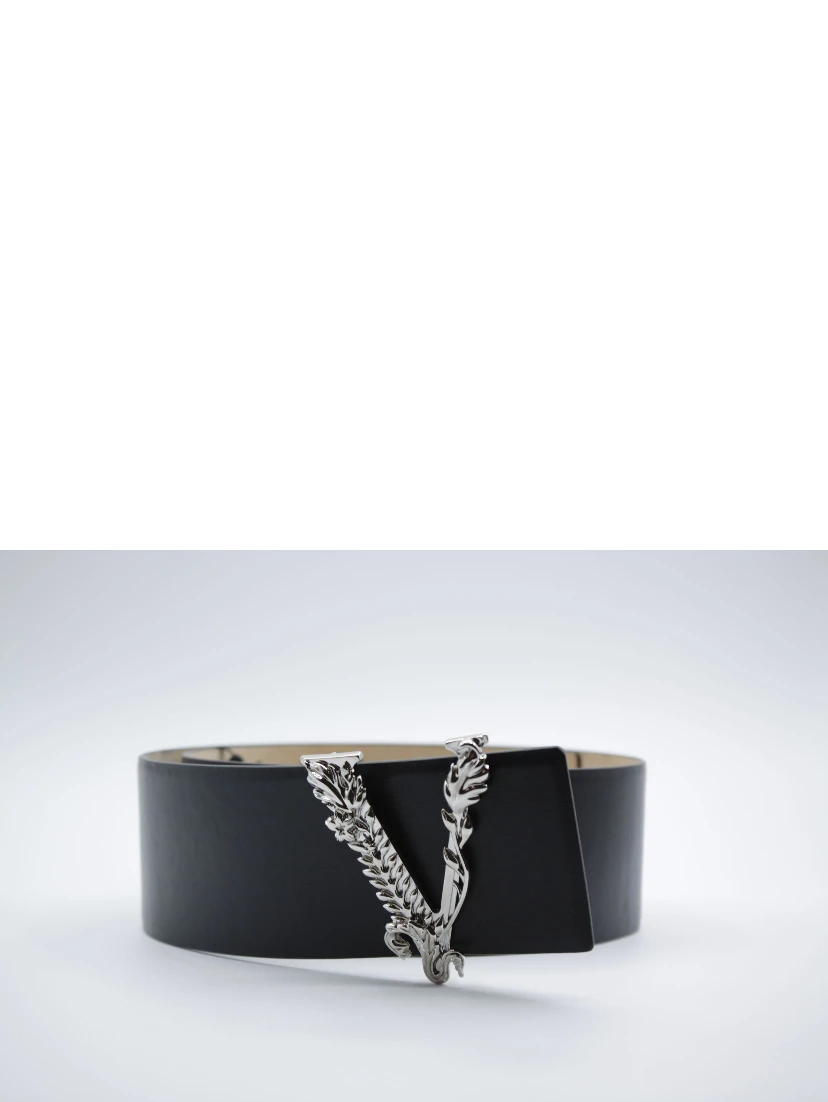 Virtus V Logo Leather Belt Black