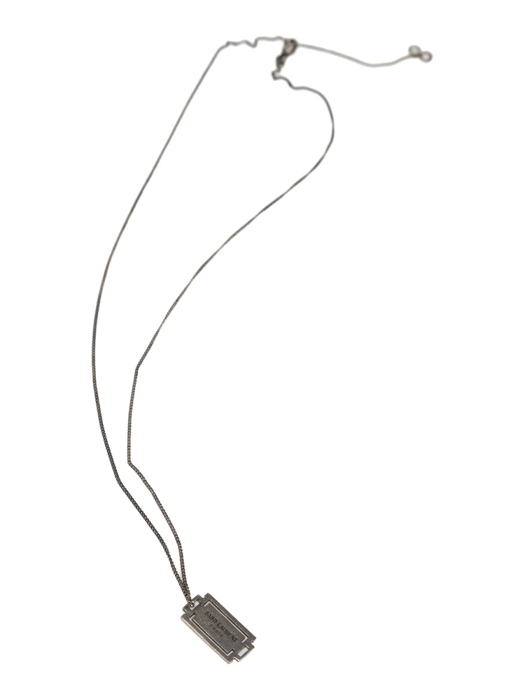 Saint Laurent Paris Gunmetal Tone Razor Blade Pendant Necklace