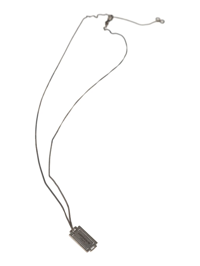 Saint Laurent Paris Gunmetal Tone Razor Blade Pendant Necklace