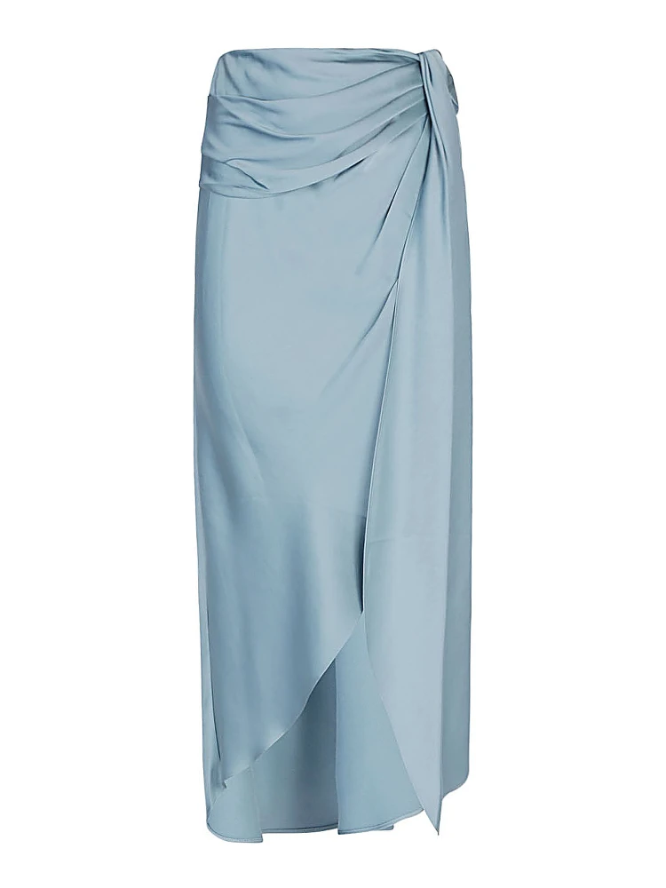 Light Blue Draped Midi Skirt