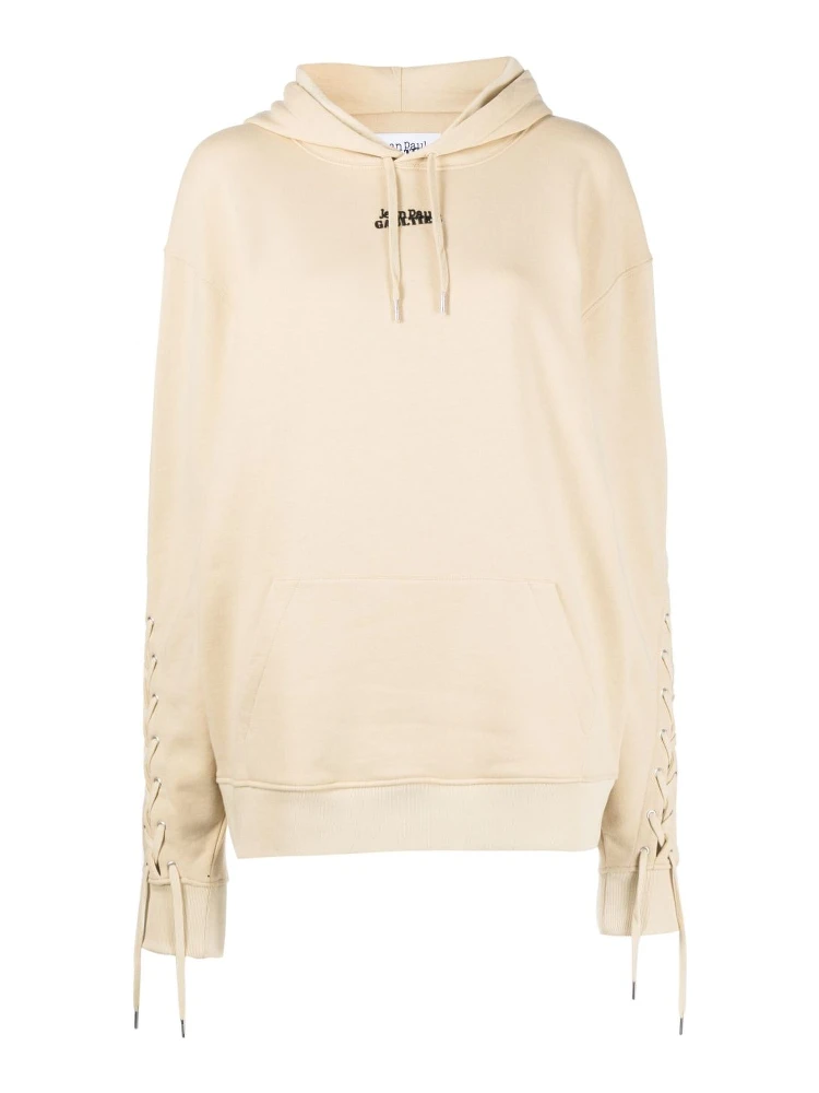 Beige Logo Cotton Hoodie