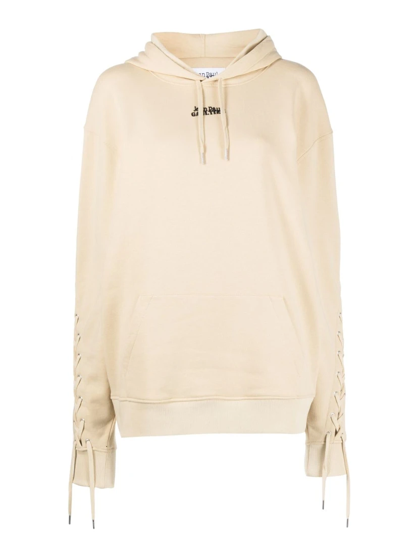 Beige Logo Cotton Hoodie