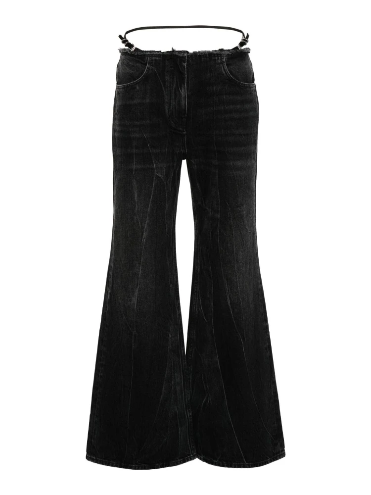 Distressed low-rise wide-leg jeans