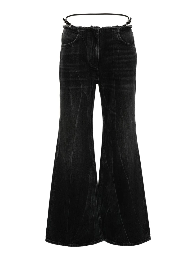 Distressed low-rise wide-leg jeans