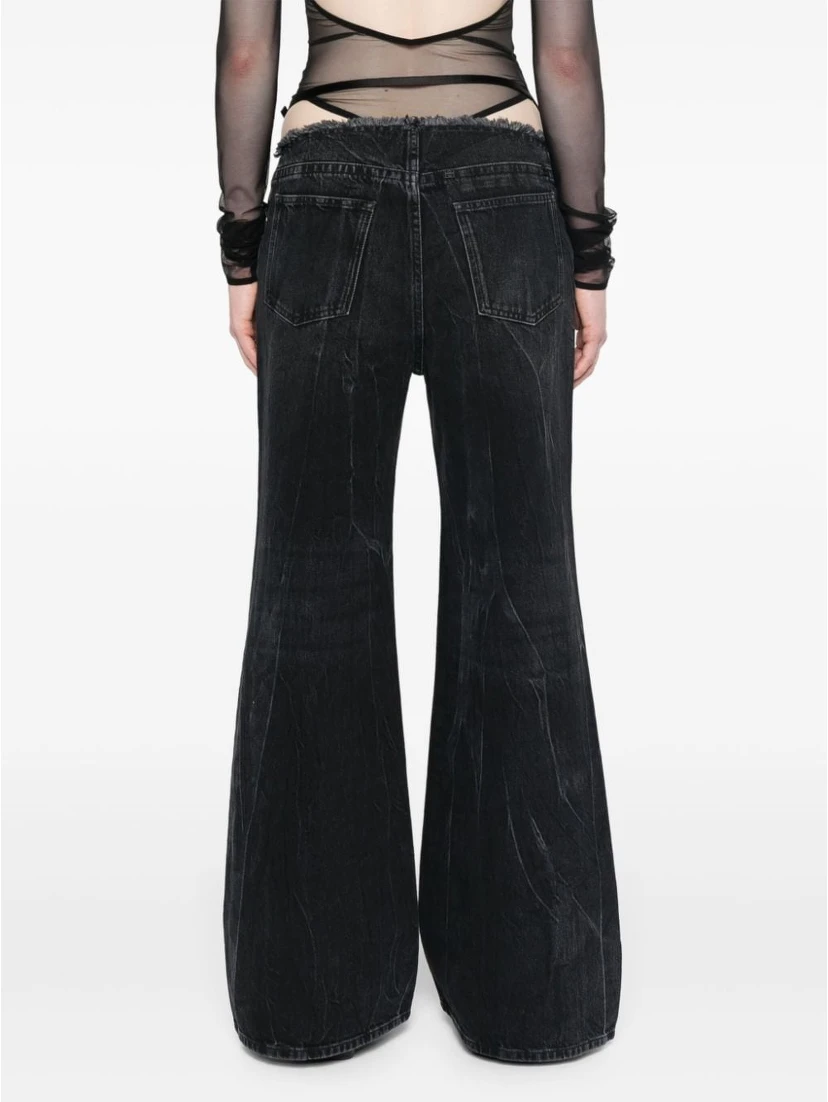 Distressed low-rise wide-leg jeans
