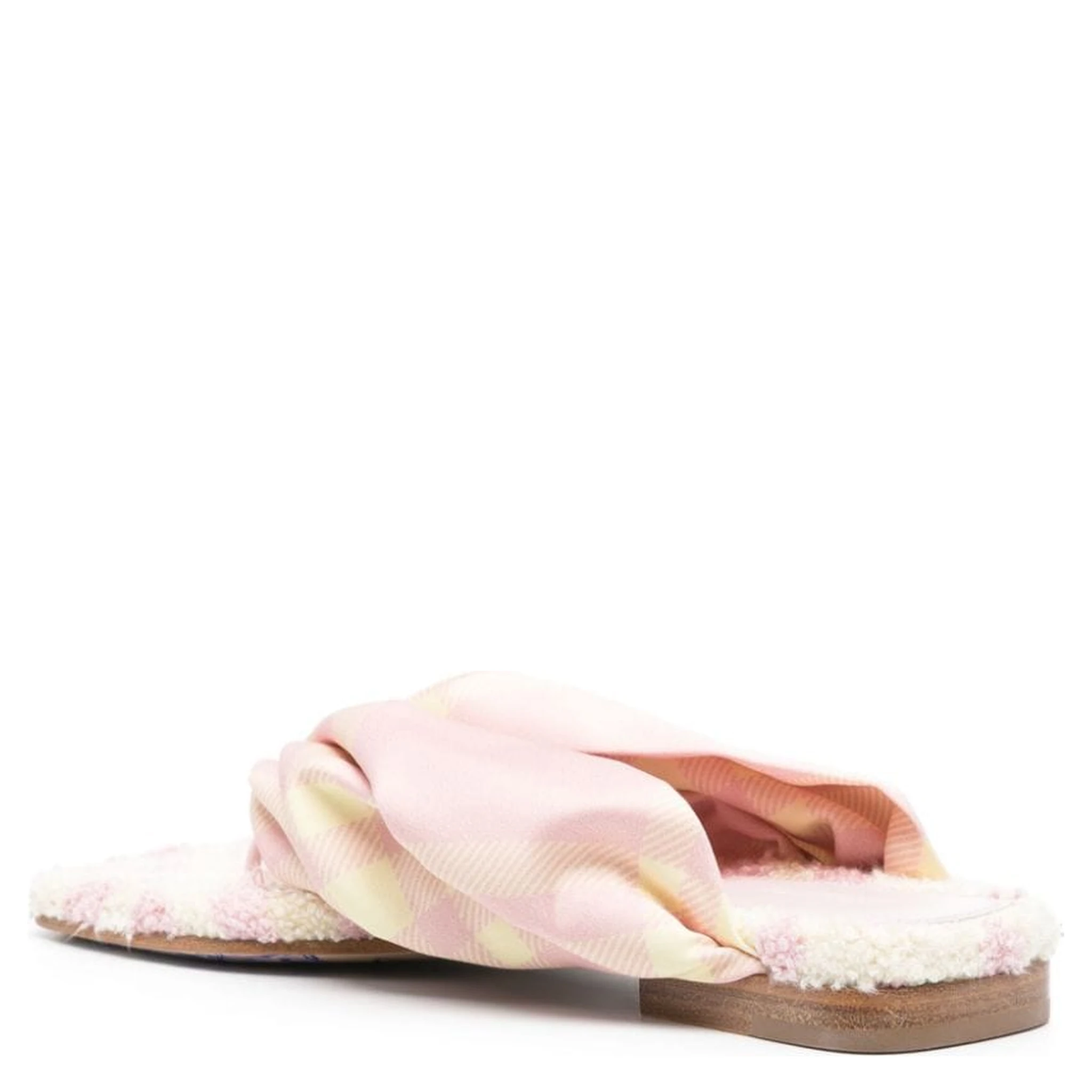 Check Print Leather Thong Sandals In White