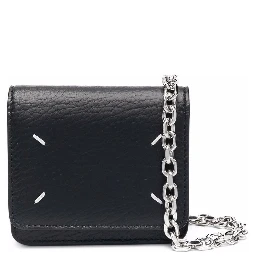 four-stitch leather chain wallet