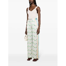 Women Printed Silk Straight Leg Trousers In Multi