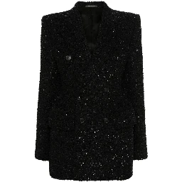 Double-breasted bouclé blazer in black