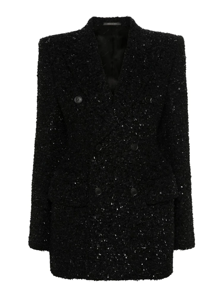 Double-breasted bouclé blazer in black