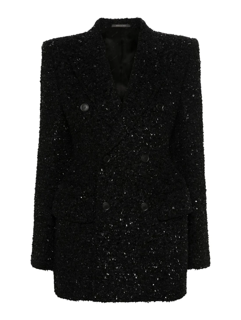Double-breasted bouclé blazer in black