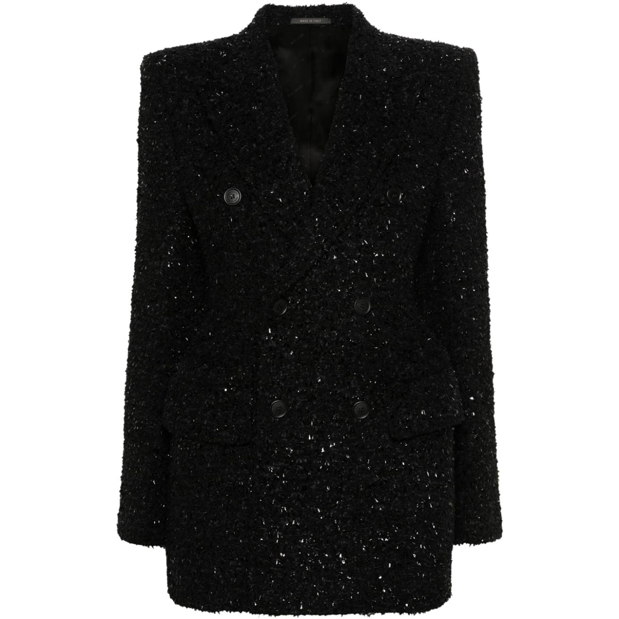 Double-breasted bouclé blazer in black