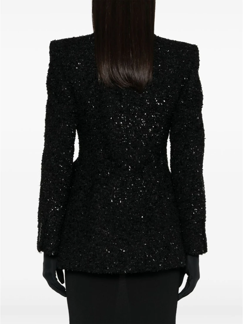 Double-breasted bouclé blazer in black