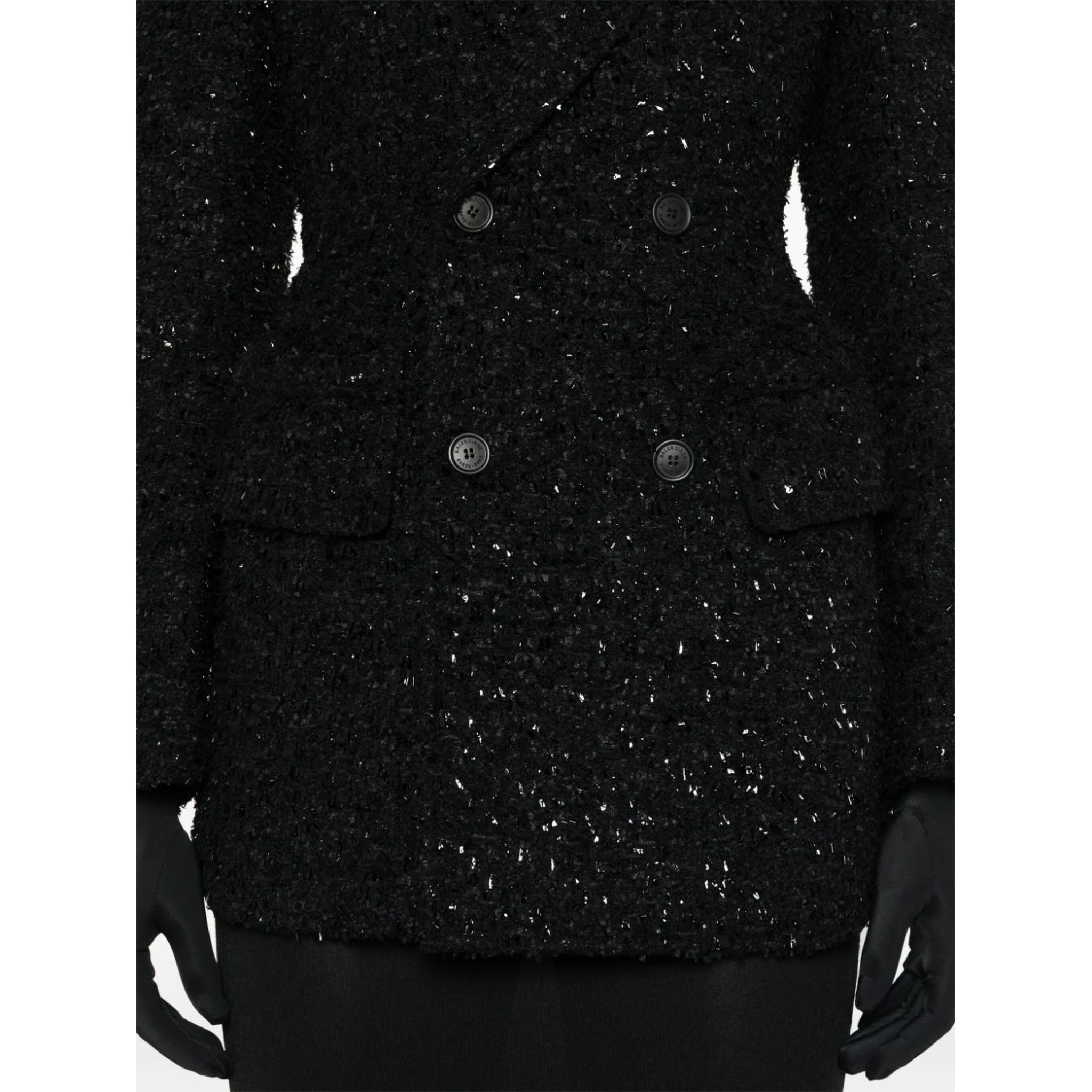 Double-breasted bouclé blazer in black