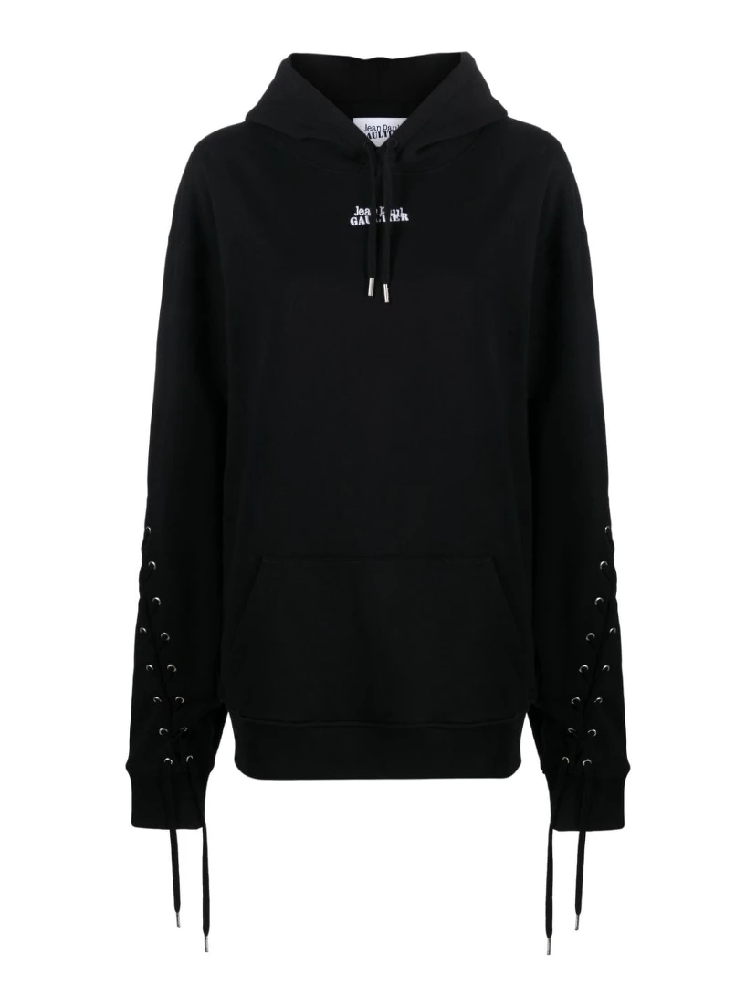 Black Logo Cotton Hoodie