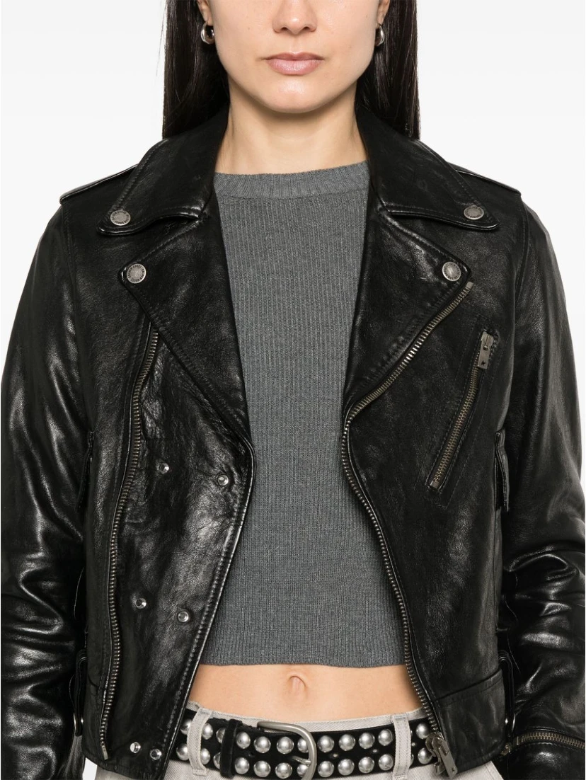 Black Leather Jacket With A Glossy Effect