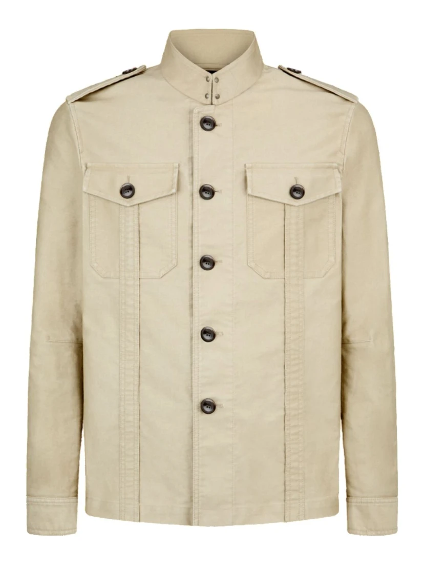 Sand Beige Man's Jacket With Pockets In Neutral