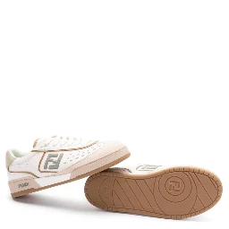 White and brown leather and suede low top sneaker