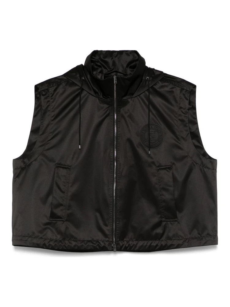 Hooded Zipped Vest In Black