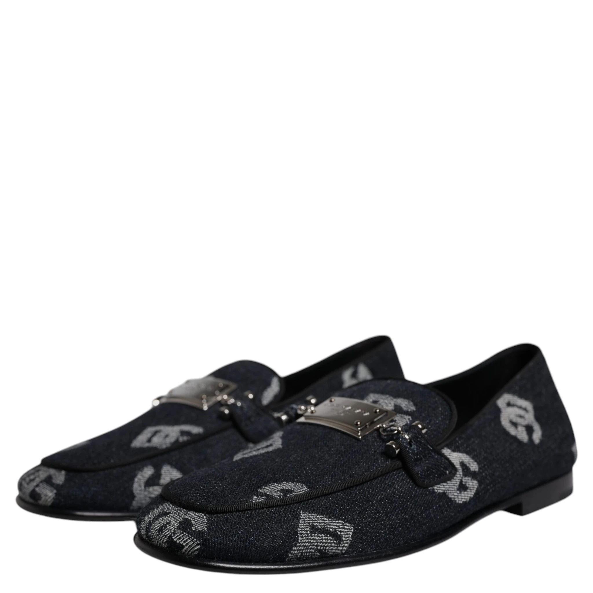 Black Logo Cotton Loafers Formal Dress Shoes