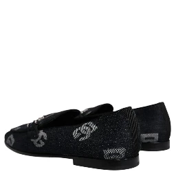 Black Logo Cotton Loafers Formal Dress Shoes