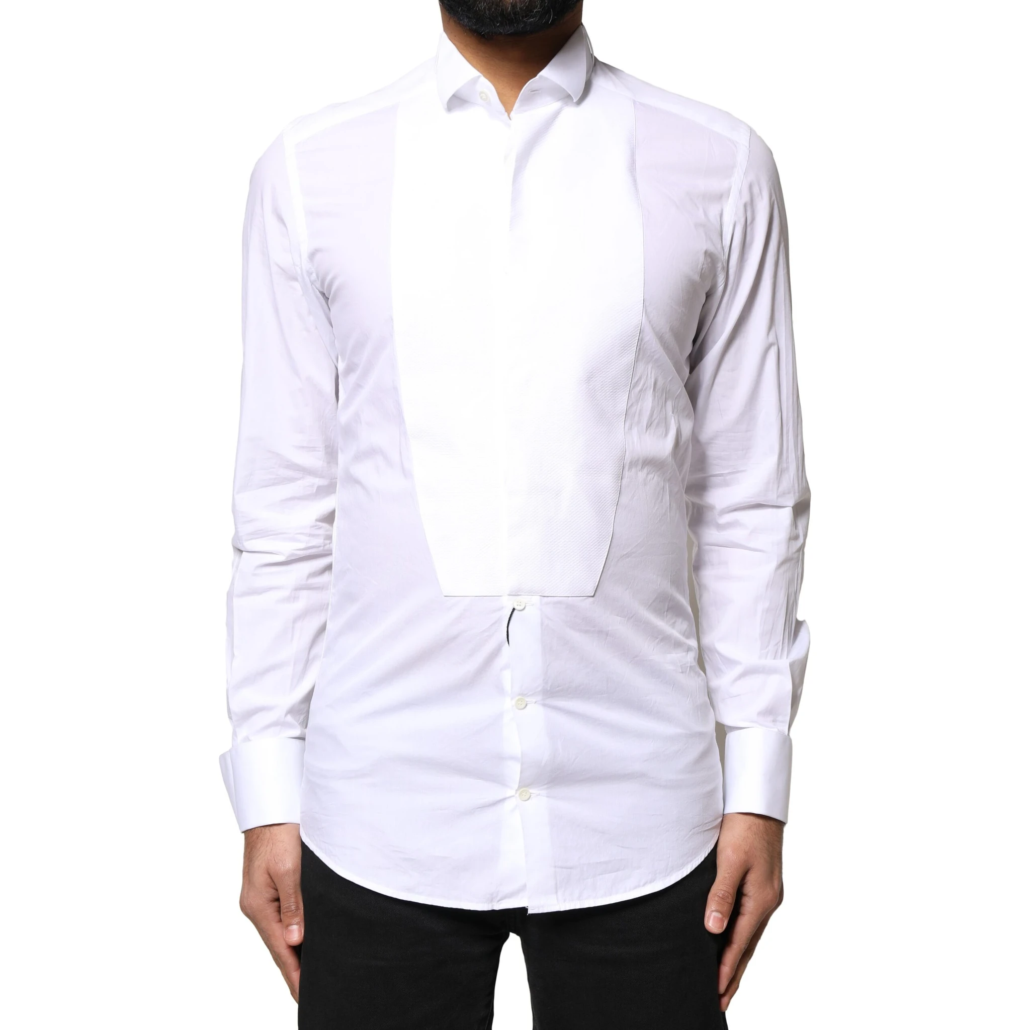 White GOLD CottonPoplin Bib Formal Dress Shirt