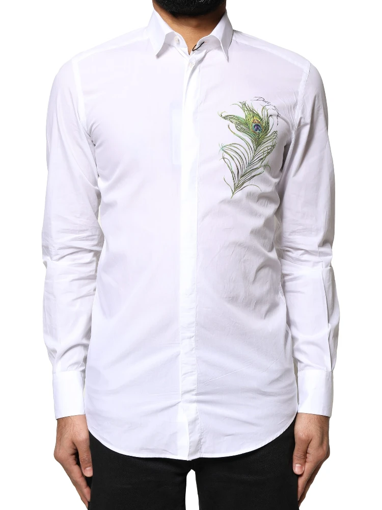 White Cotton Peacock Feather GOLD Formal Shirt