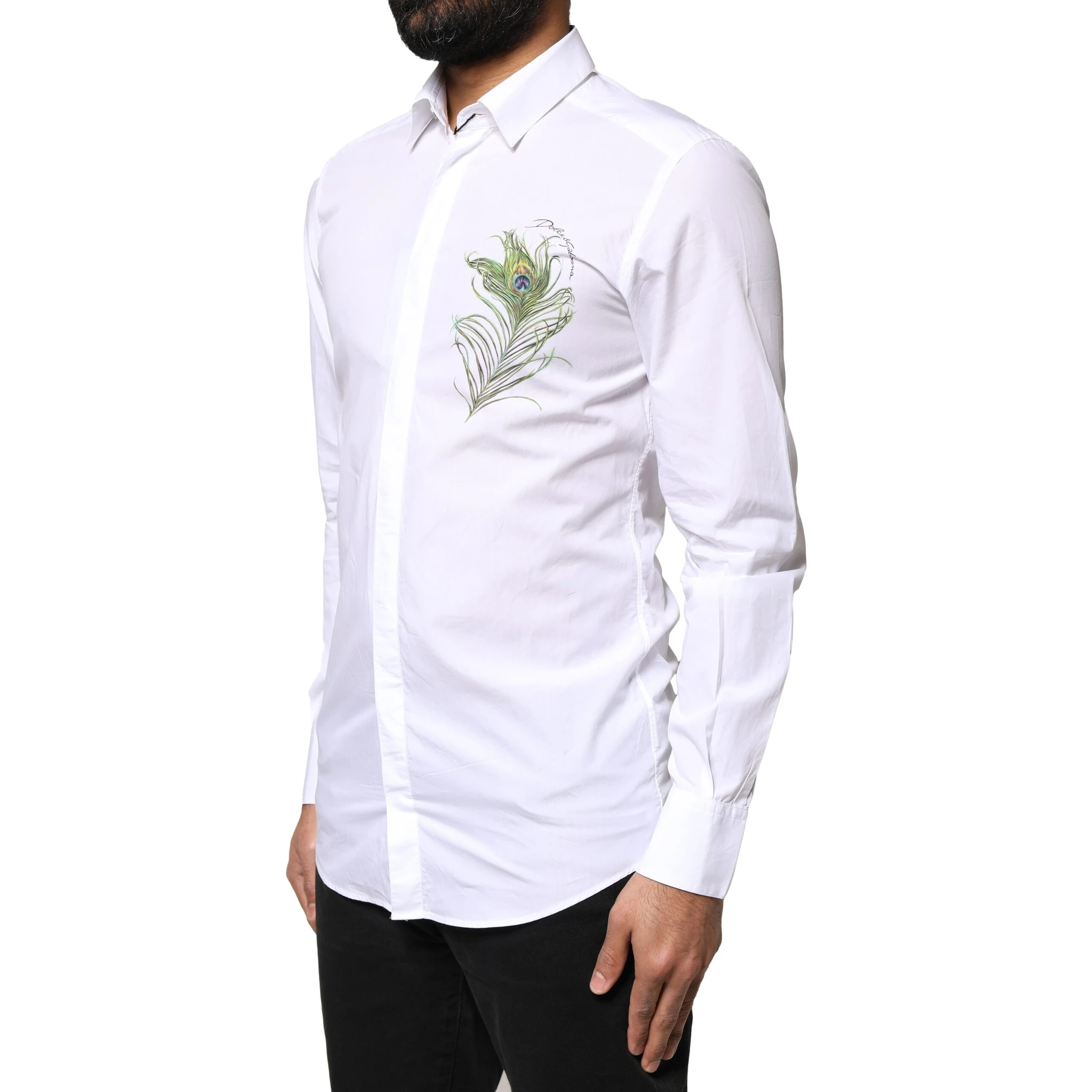 White Cotton Peacock Feather GOLD Formal Shirt