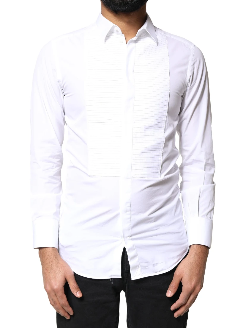 White GOLD Cotton Poplin Bib Men Dress Shirt