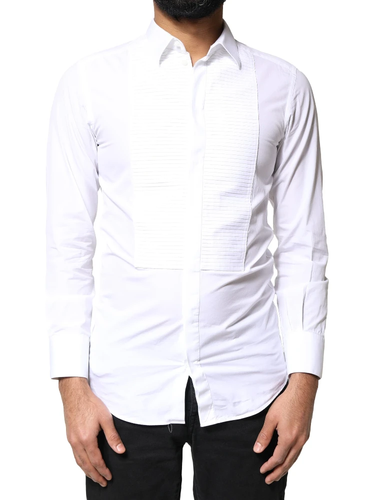 White GOLD Cotton Poplin Bib Men Dress Shirt alternative