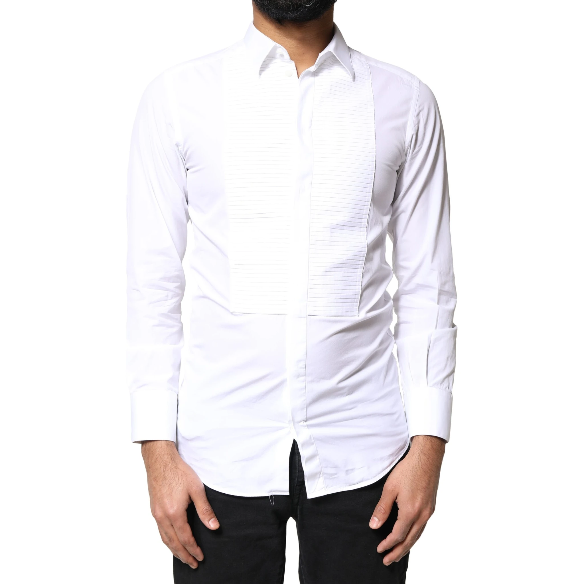 White GOLD Cotton Poplin Bib Men Dress Shirt