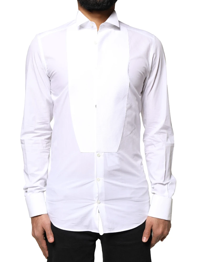 White GOLD Cotton Poplin Bib Formal Men Dress Shirt alternative