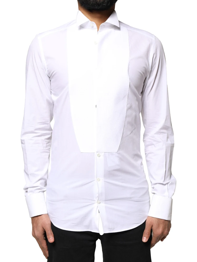 White GOLD Cotton Poplin Bib Formal Men Dress Shirt