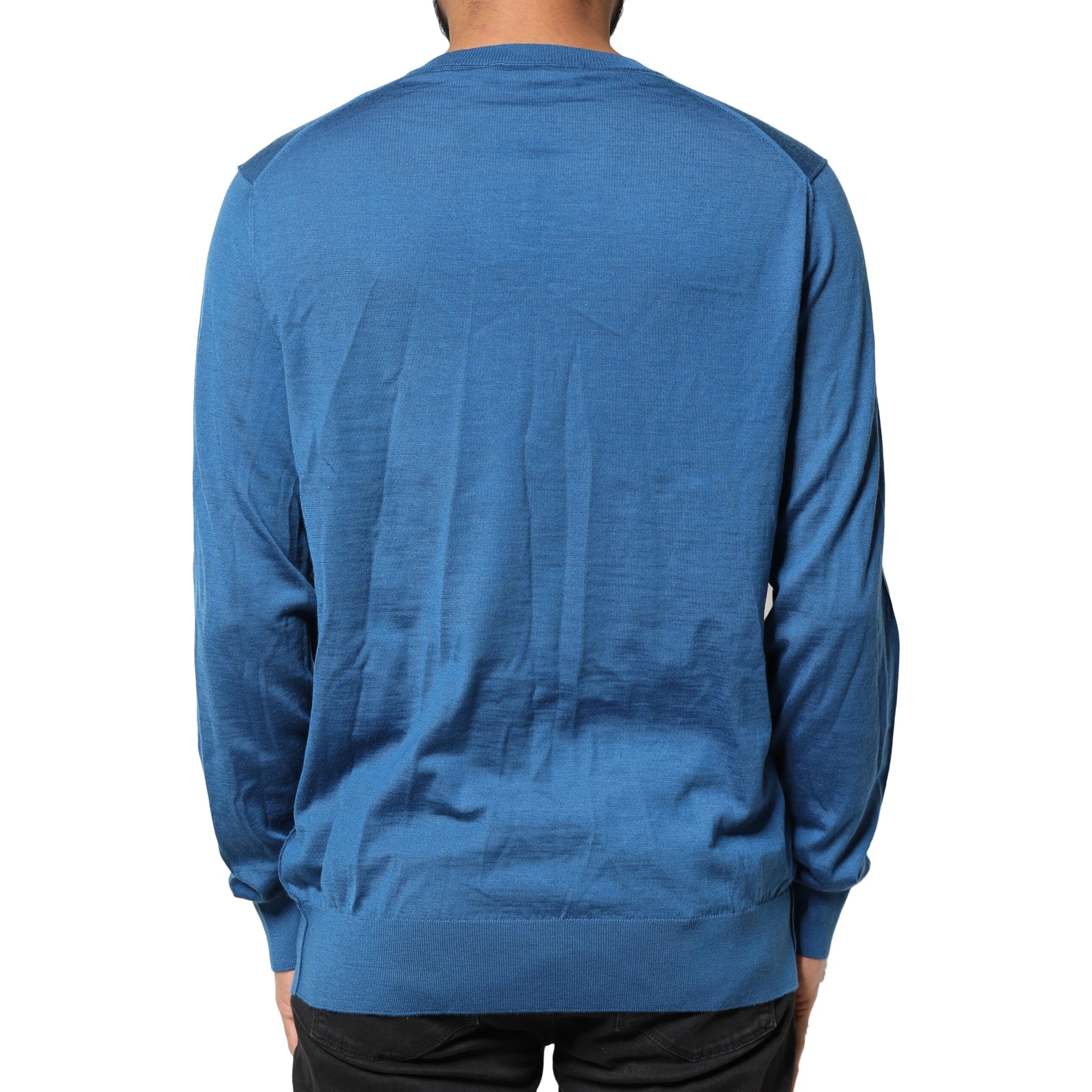 Blue Cashmere Crown V-neck Pullover Sweater
