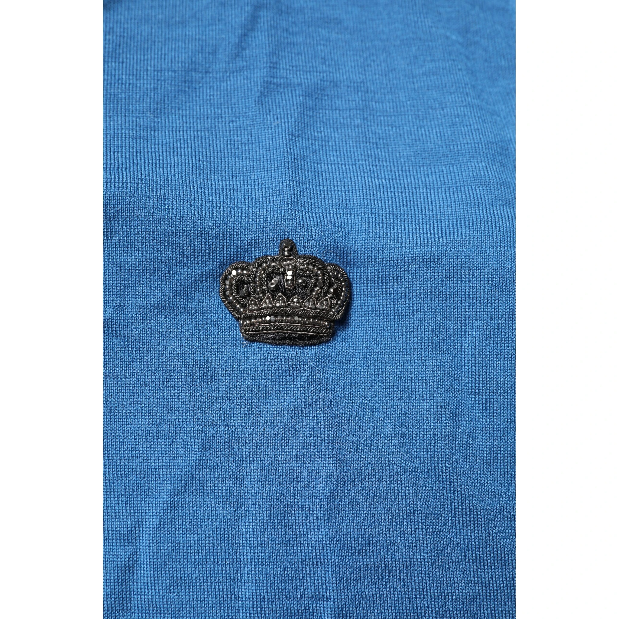 Blue Cashmere Crown V-neck Pullover Sweater