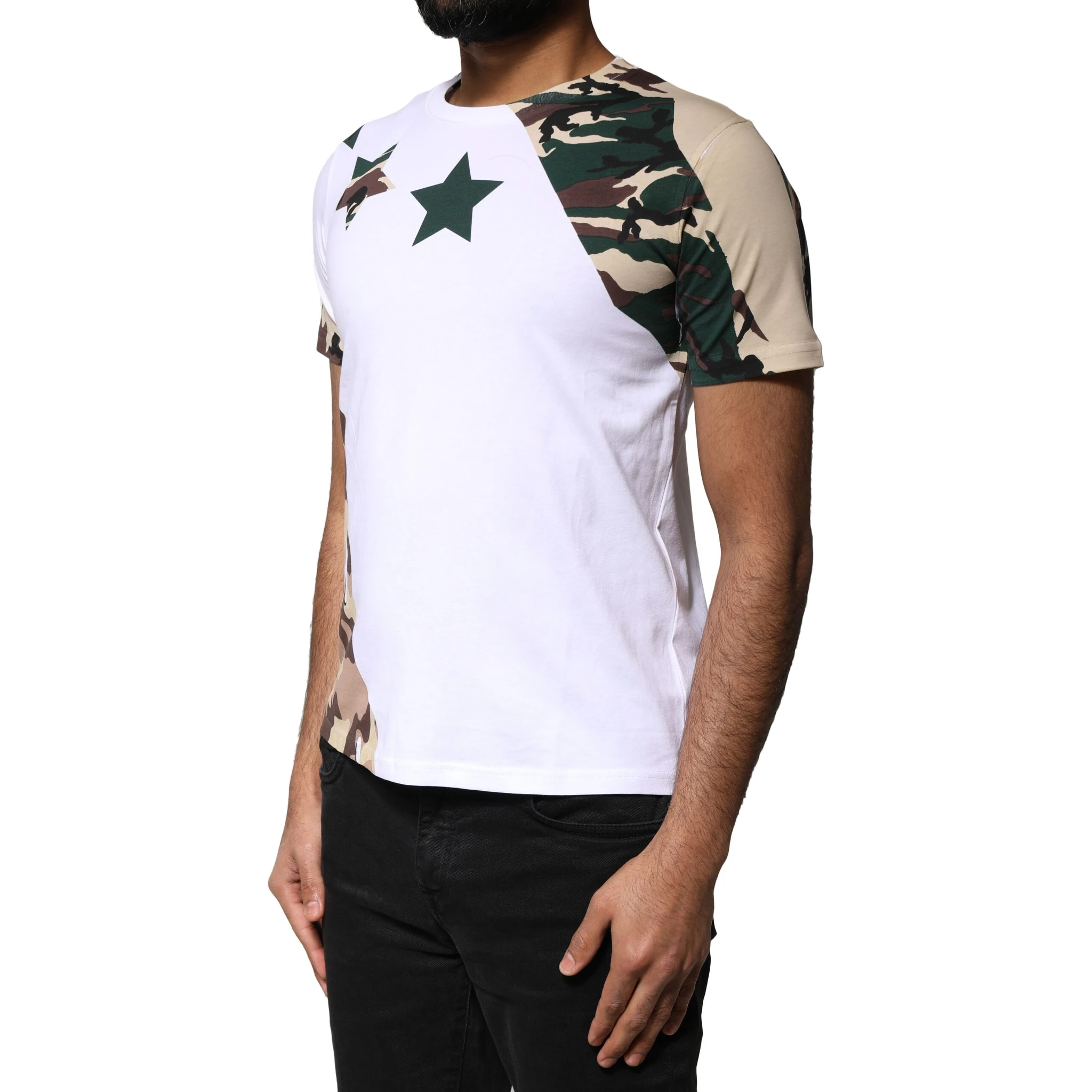 White Camouflage Stars Crew Neck T-shirt