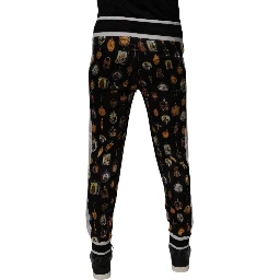 Black Religious Print Silk Men Jogger Pants