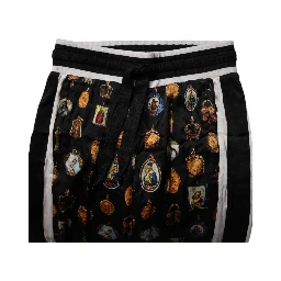 Black Religious Print Silk Men Jogger Pants