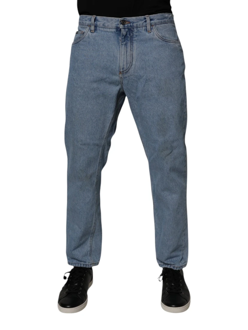 Blue Cotton Skinny Men Denim Mid Waist Jeans