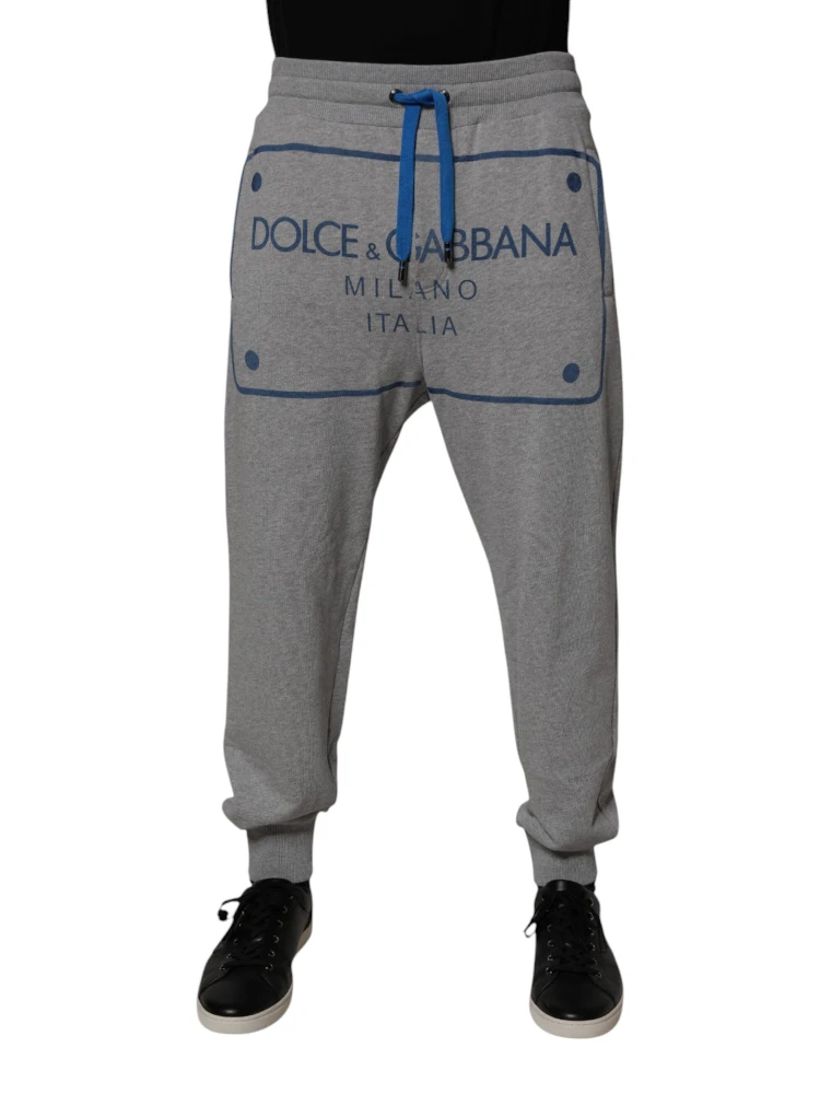 Gray Logo Cotton Men Jogger Sweatpants Pants