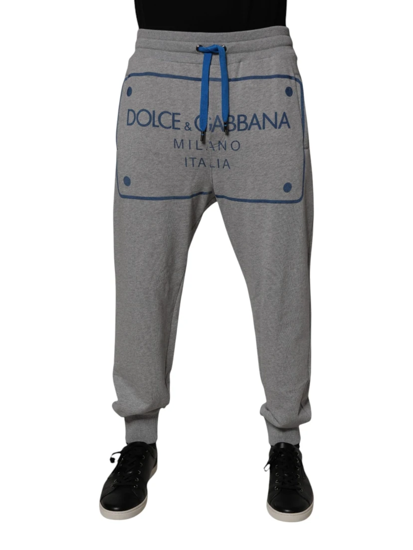 Gray Logo Cotton Men Jogger Sweatpants Pants