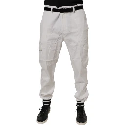 White Cotton Jogger Cargo Skinny Pants
