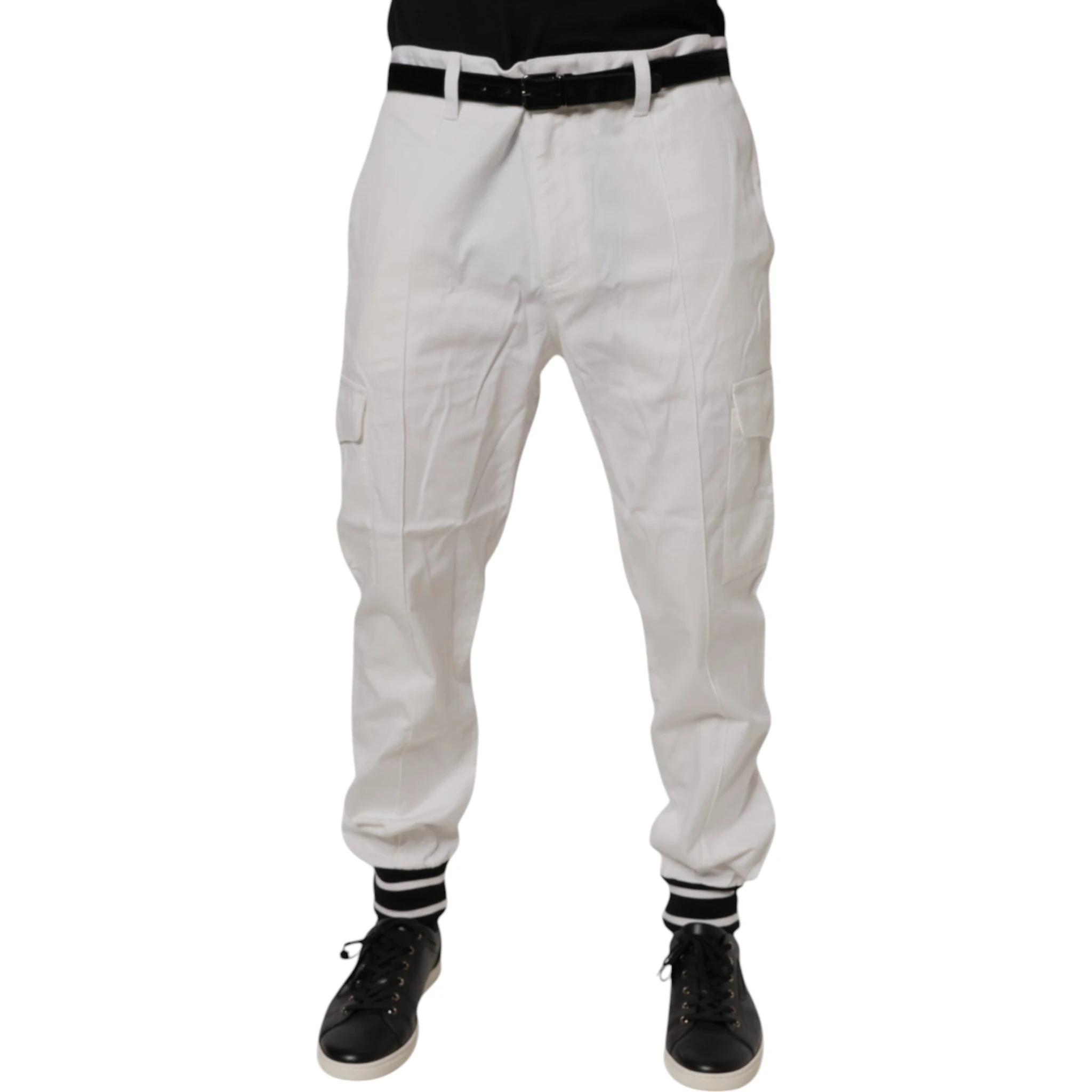 White Cotton Jogger Cargo Skinny Pants