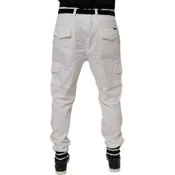 White Cotton Jogger Cargo Skinny Pants
