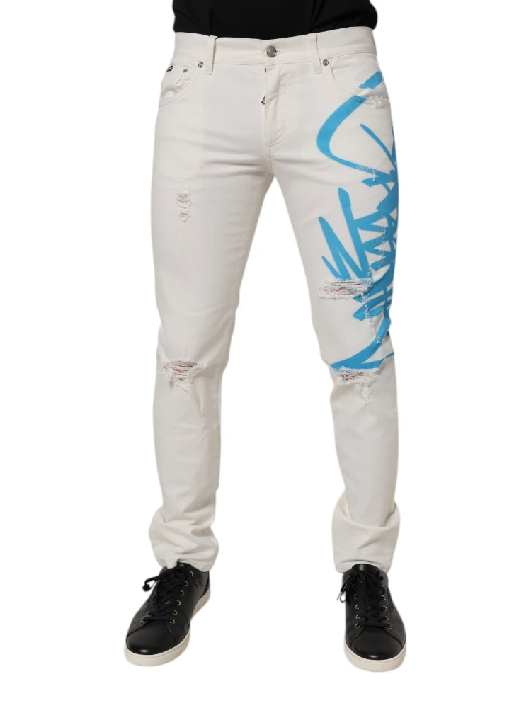 White Tattered Graffiti Skinny Denim Jeans alternative