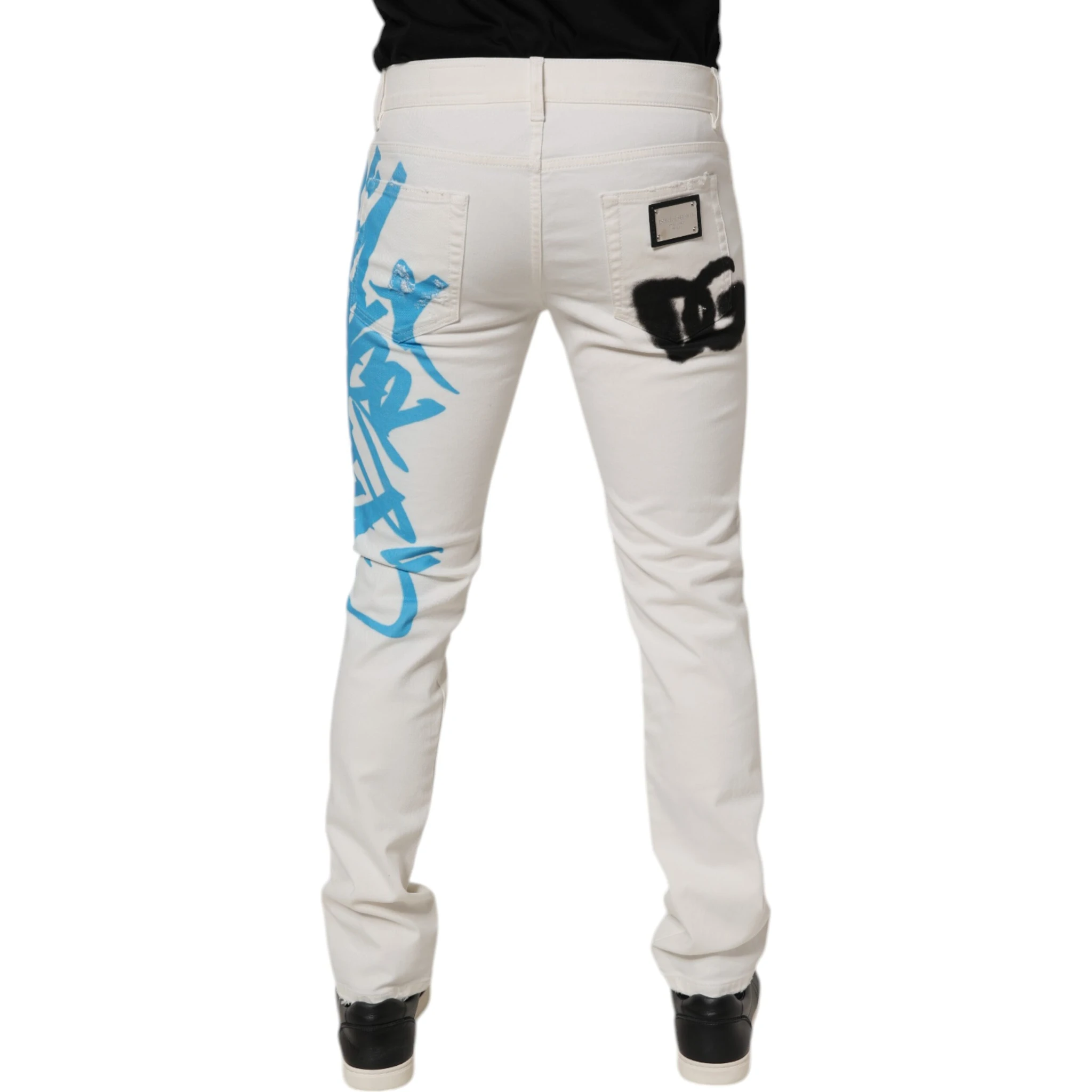 White Tattered Graffiti Skinny Denim Jeans