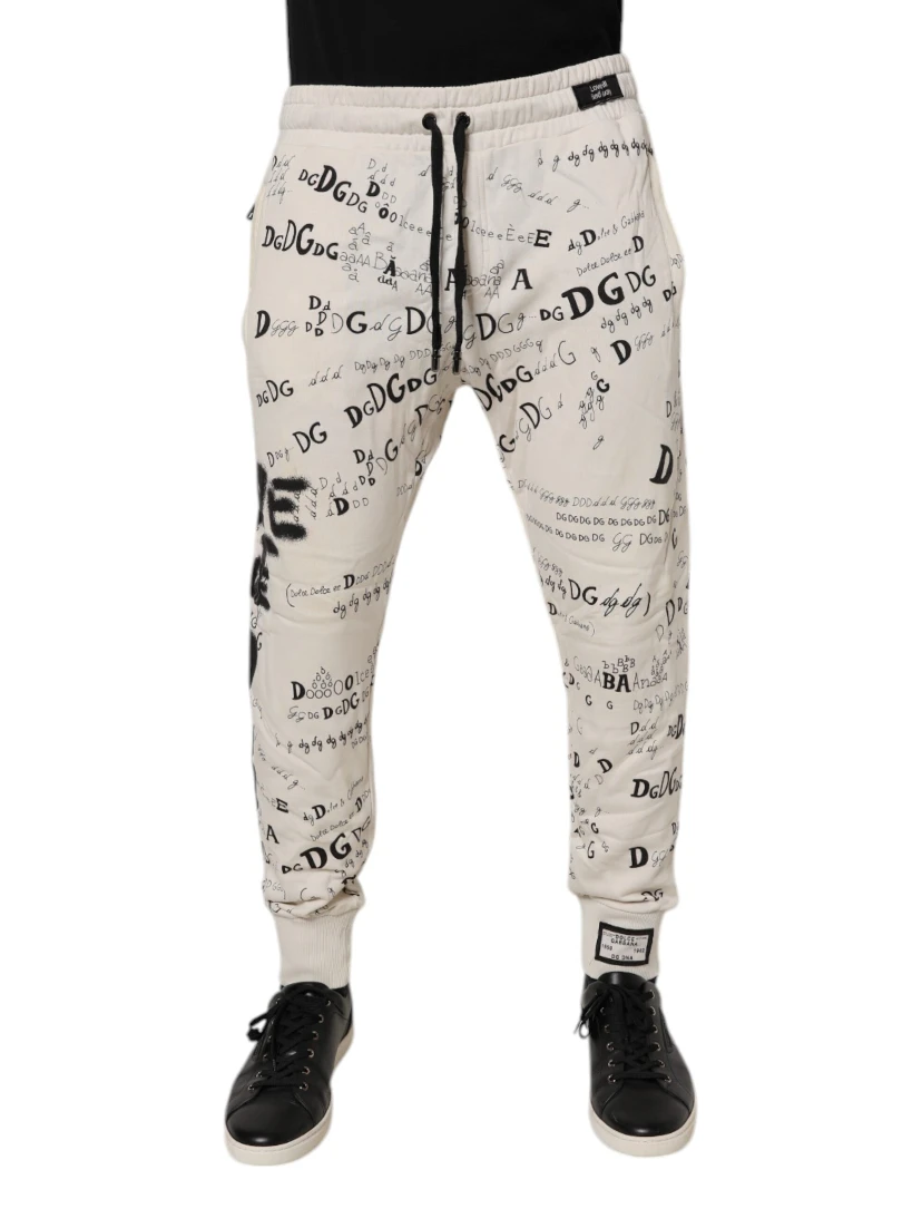 White Logo Print Men Skinny Sweatpants Pants